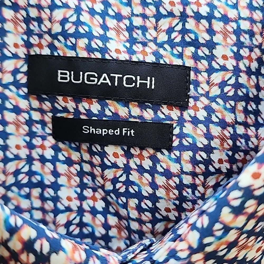Bugatchi Shaped Fit Men's Blue /Orange Patterned Shirt Size XXL